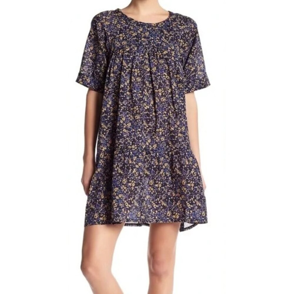 Current Elliott Raglan Tee Dress Floral Field Size 2 A-Line Gauzy Cotton Boho